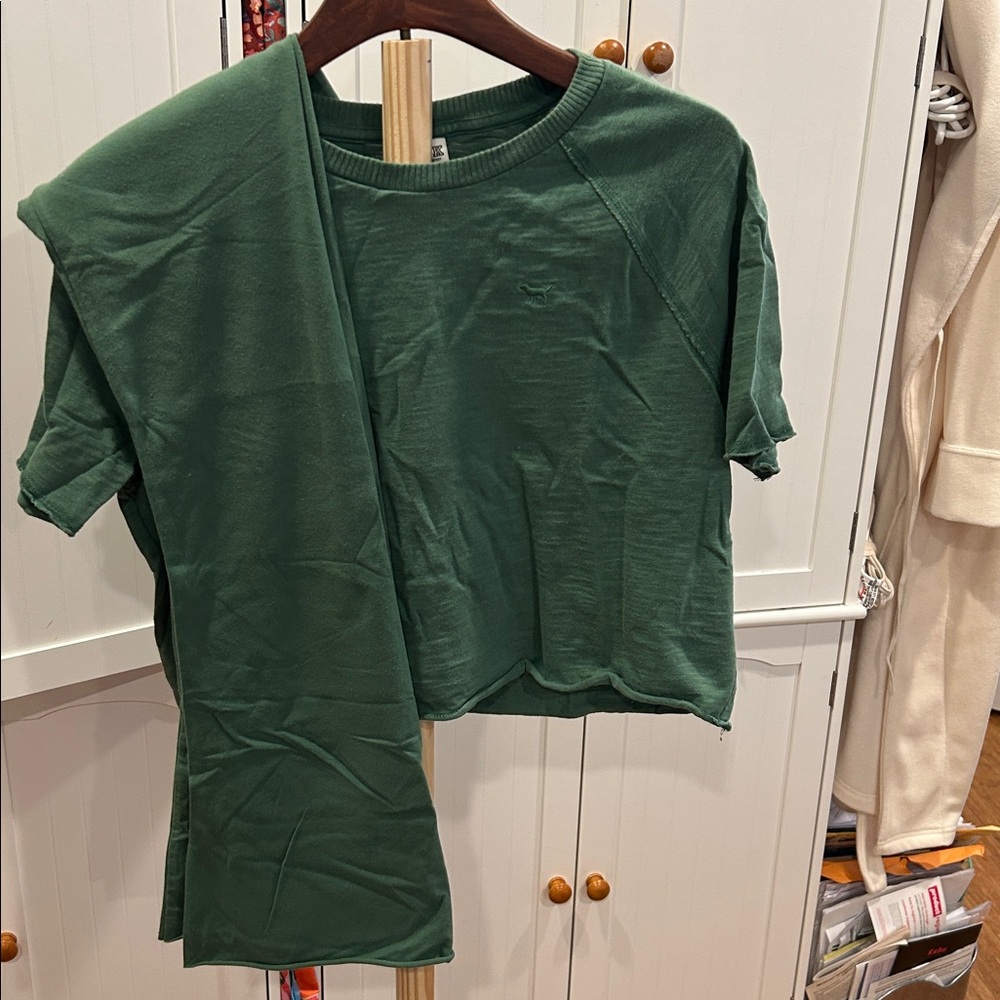 PINK Victoria's Secret Forest Green Top with yoga foldover pants